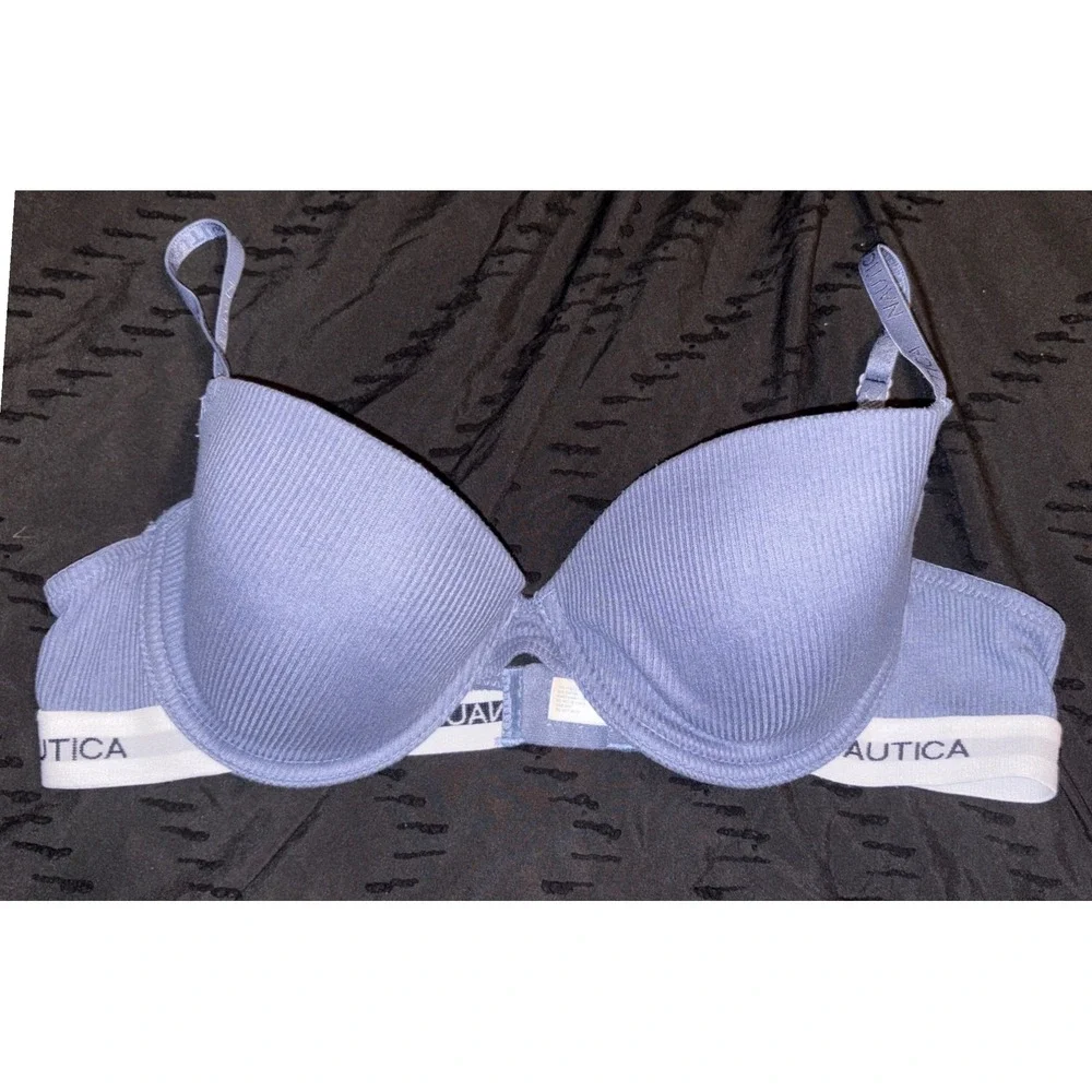Nautica Intimates Blue Ribbed Lightky‎ Lined Full Coverage Underwire Bra, 38C